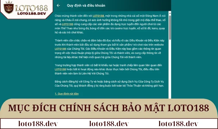 Chính sách bảo mật LOTO188 1 Mục đích của chính sách bảo mật LOTO188
